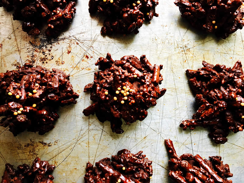 Crispy Chocolate Mustard Nut Clusters